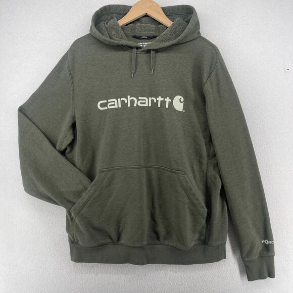 CARHARTT Hoodie Mens L Force Delmont Signature Graphic Sweatshirt Fleece Green - Picture 1 of 13